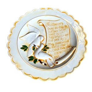 GARE INC Vintage Collectible Anniversary 3D Doves Handmade Plate Scalloped Edges